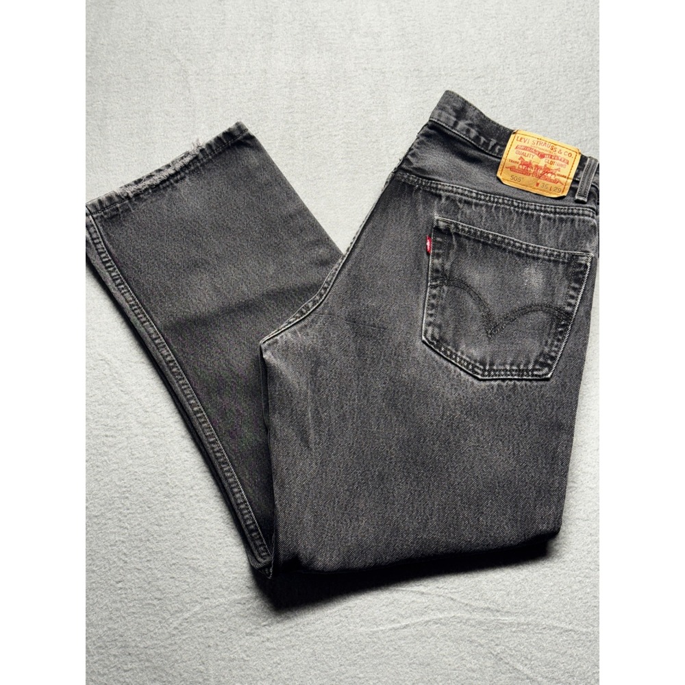 Levi's 505‎ Regular Fit Jeans Mens 36x29 Faded Black Straight Leg Denim